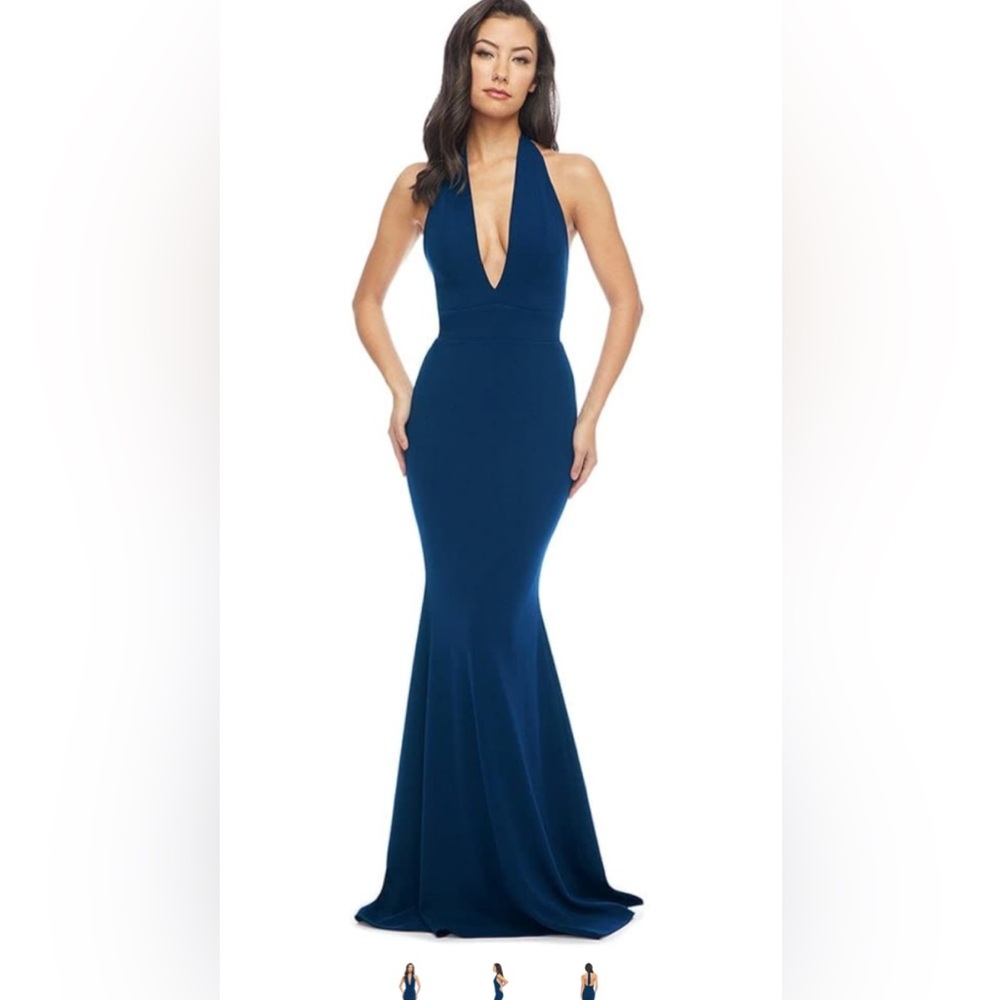 Dress the Population Camden Deep Plunge Neckline Halter Bodycon Maxi Dress NWT